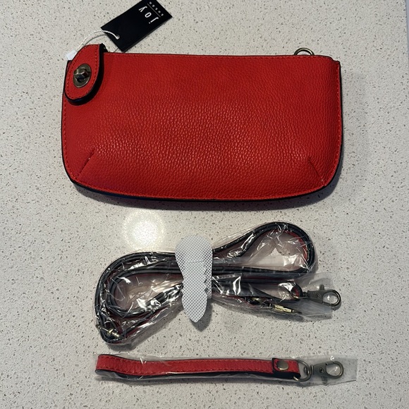 Red leather Joy Susan crossbody and wrist clutch straps - Picture 2 of 3